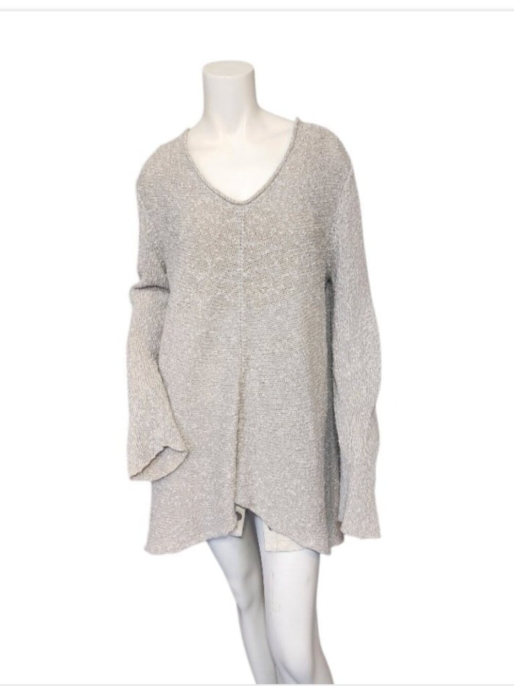 Eileen Fisher Italian Linen Cotton V-Neck Knit Neutral Long Sleeve SWEATER